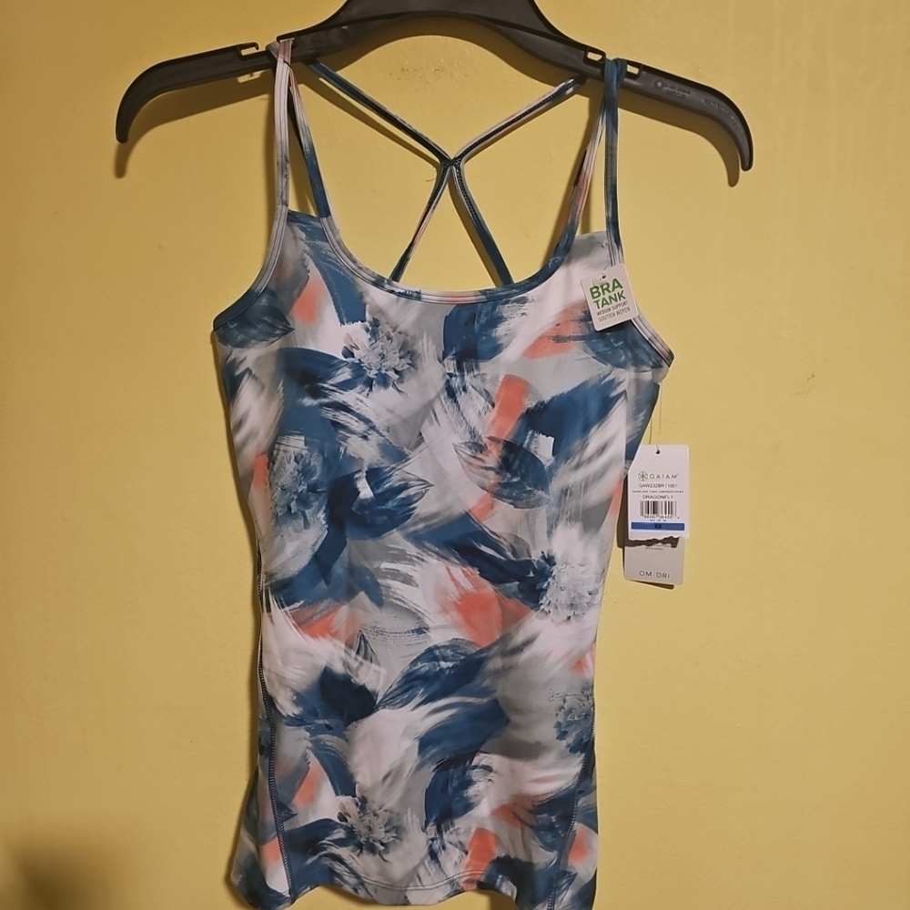 NWT  GAIAM Women's Size XS Bra Tank Top Stretch Active Yoga Watercolor Print